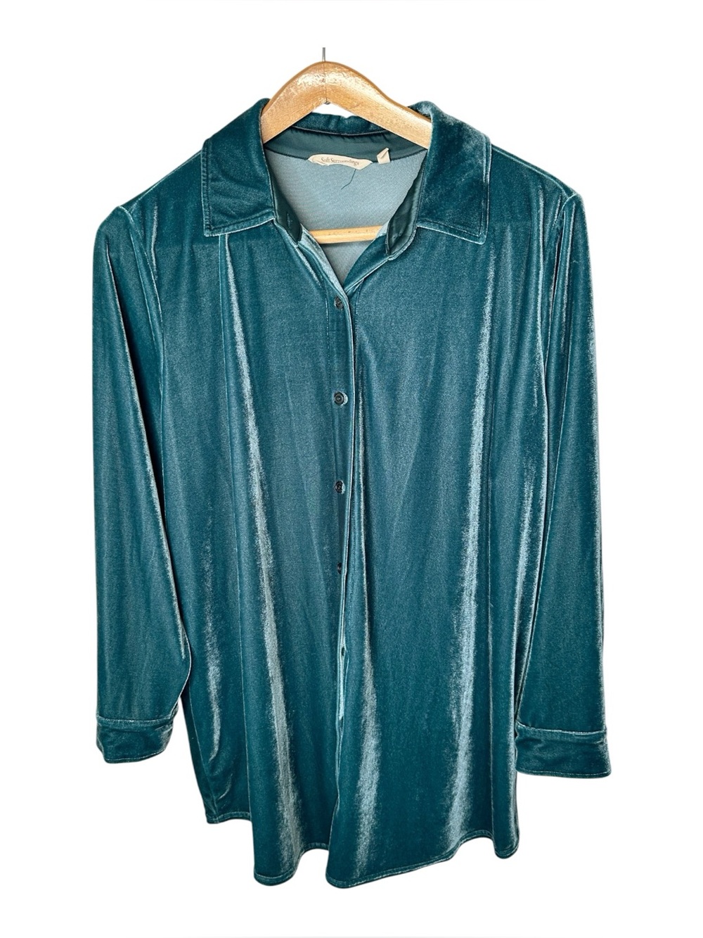 Soft Surroundings Velvet Boyfriend Tunic Shirt Size 1X Teal